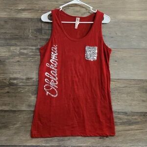 BAMBOO Red Tank Top with Oklahoma Print in Silver